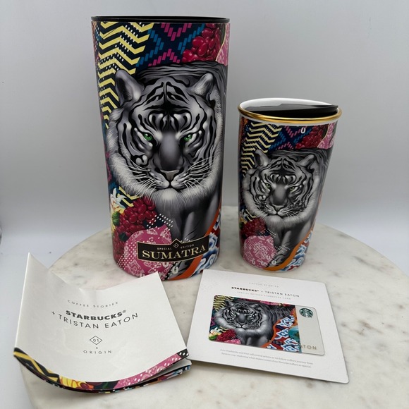Starbucks Tristan Eaton Sumatra Tiger Edition Coffee Canister, Mug & Gift Card